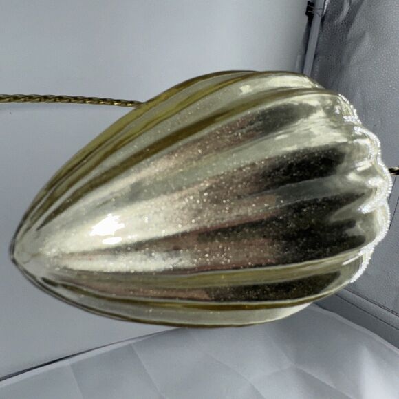 Vintage Krugel German Blown Glass Ornament Christmas Gold Ribbed Teardrop 5" - Picture 4 of 9